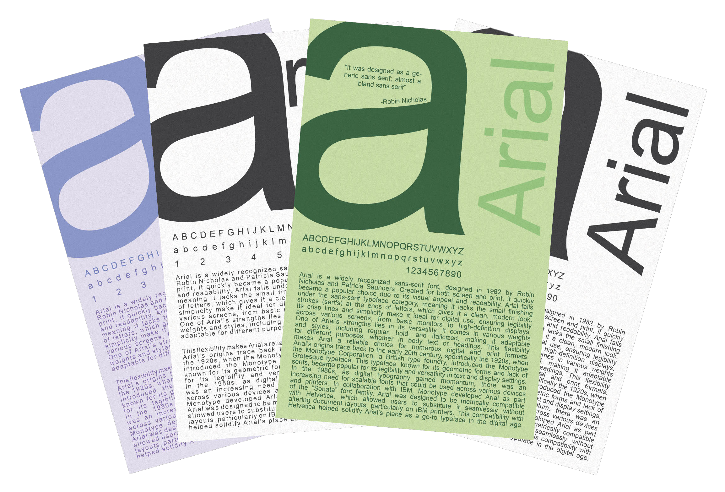 Type specimen poster featuring Arial